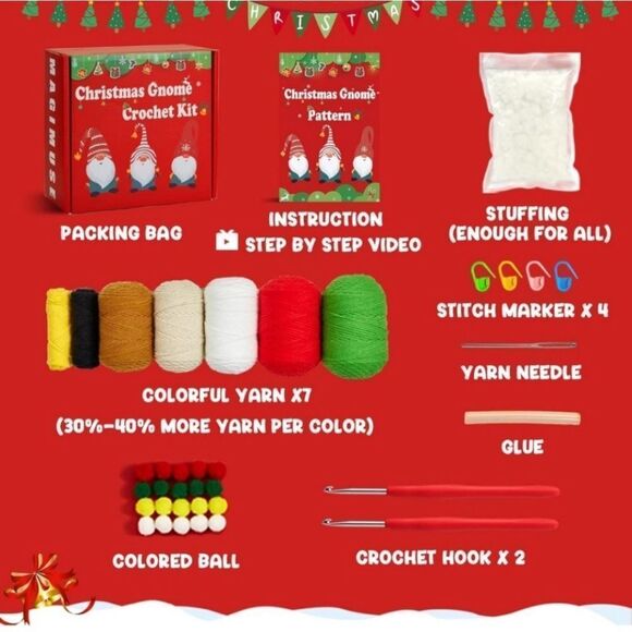 Christmas Gnome Crochet Starter Kit all the things you need! - Picture 2 of 8